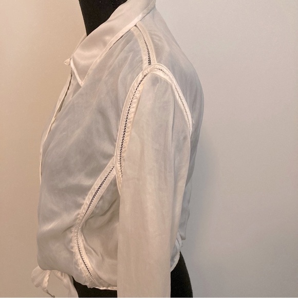 Vtg Sheer Emanuel Ungaro 100% Silk Button Down Shirt/Blouse Tie Front - Picture 6 of 11